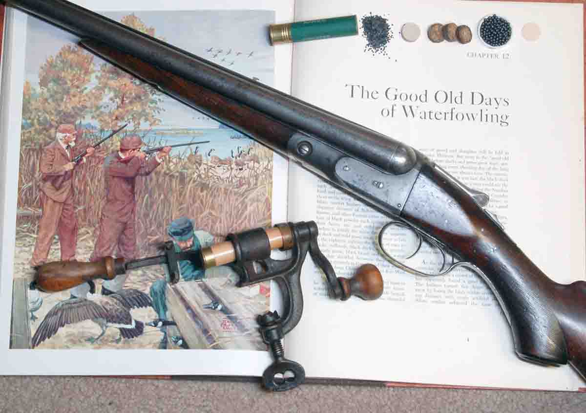 This old Parker 3-inch 20 (that has seen better days) is shown with a broken-down load of the period and a hand-crank roll crimper.
